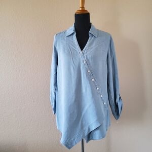 Soft Surroundings Chambray Asymmetrical Button Down Tunic Blue S NWOT